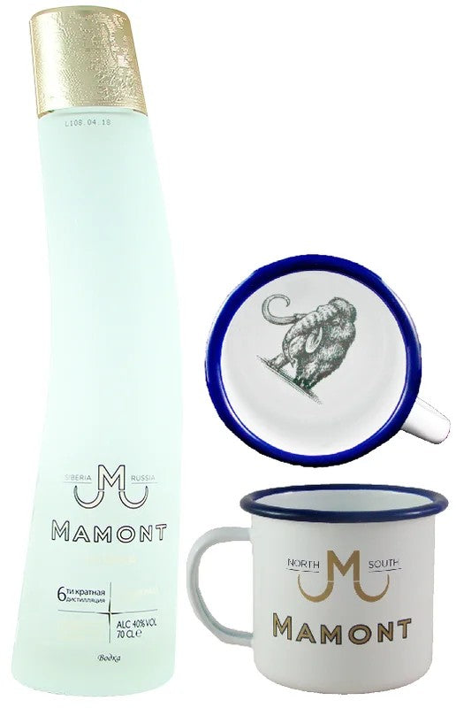 MamontVodka070l400%volinGeschenkverpackungmit2CocktailsBechernWodkaRusslandSibirien6fach6fachdestilliertFlascheinFormeinesMammut-Stoßzahnes
