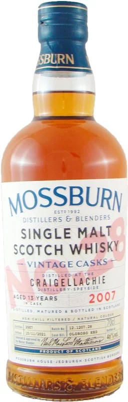 MossburnWhiskyVintageCaskNo.28CraigellachieJahrgang2007aged13years460%vol.070l–GärtnerWein