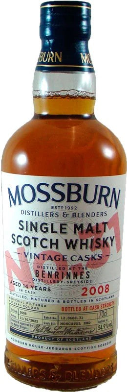 MossburnWhiskyVintageCaskNo.31BenrinnesCaskStrengthJahrgang2009aged14years549%vol.–GärtnerWein